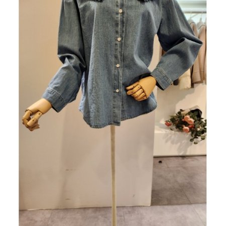 프릴 카라 데님 셔츠