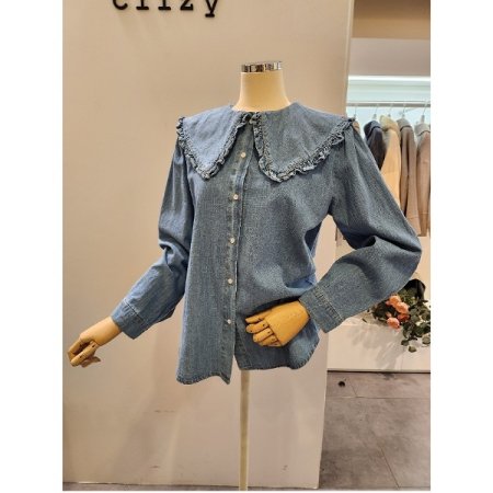 프릴 카라 데님 셔츠