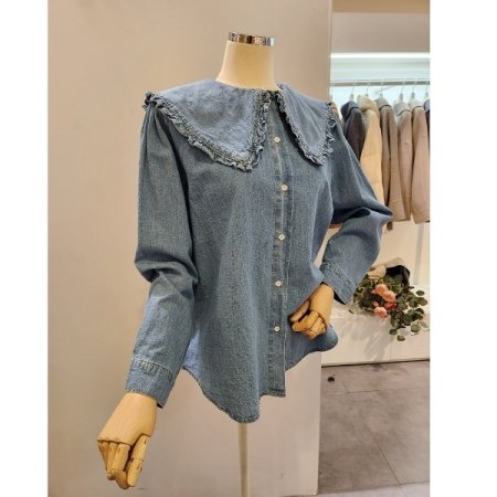 프릴 카라 데님 셔츠