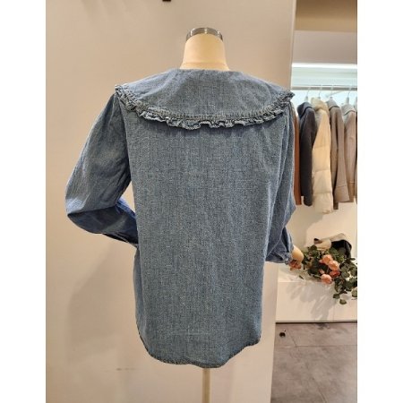 프릴 카라 데님 셔츠