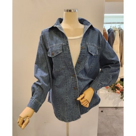 양포켓 하프 데님 셔츠