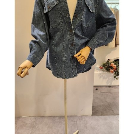 양포켓 하프 데님 셔츠