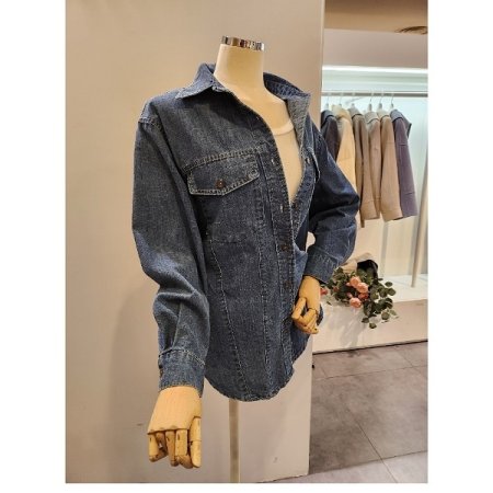 양포켓 하프 데님 셔츠