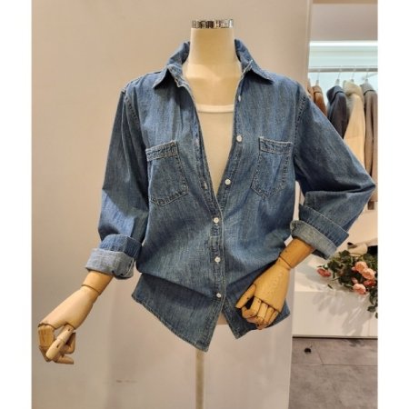 포켓 카라 연청 셔츠