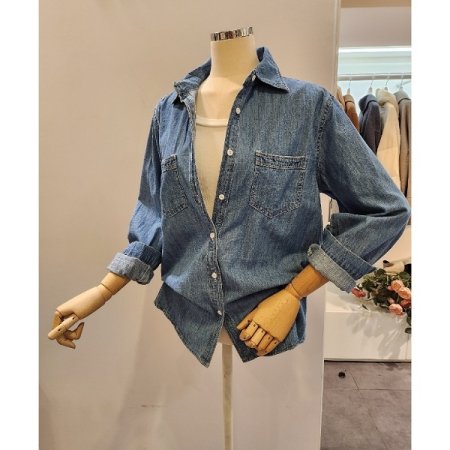 포켓 카라 연청 셔츠