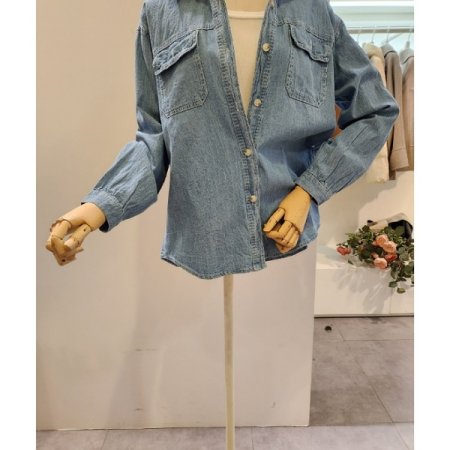 양포켓 연청 루즈핏 셔츠