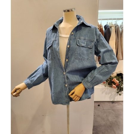 양포켓 연청 루즈핏 셔츠