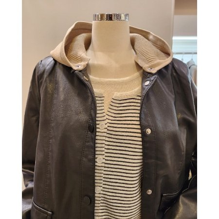 니트 후드 레자 자켓