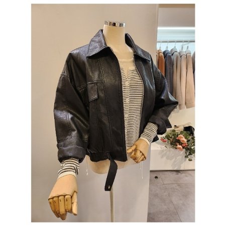 밑단밴딩 집업 레자 자켓