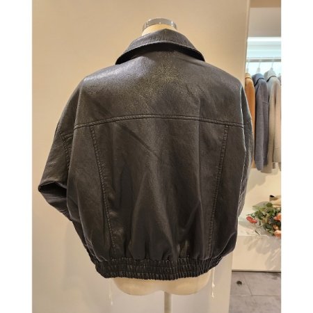 밑단밴딩 집업 레자 자켓