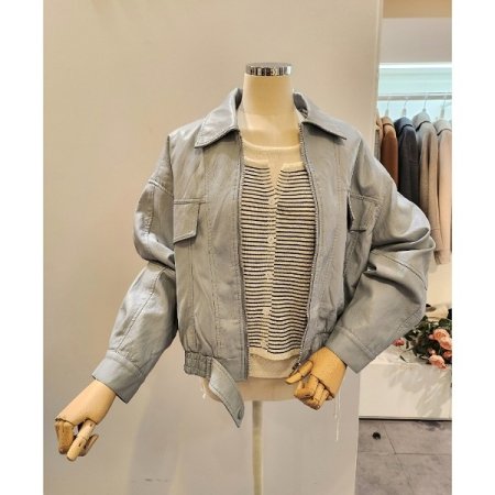밑단밴딩 집업 레자 자켓