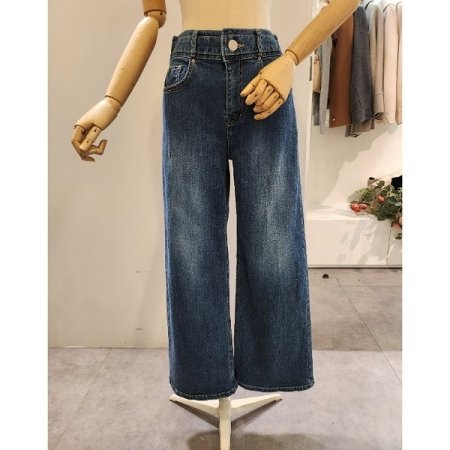 뒷밴딩 워싱 와이드 데님 팬츠