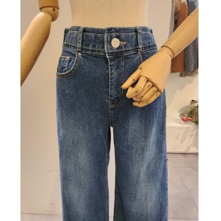 뒷밴딩 워싱 와이드 데님 팬츠