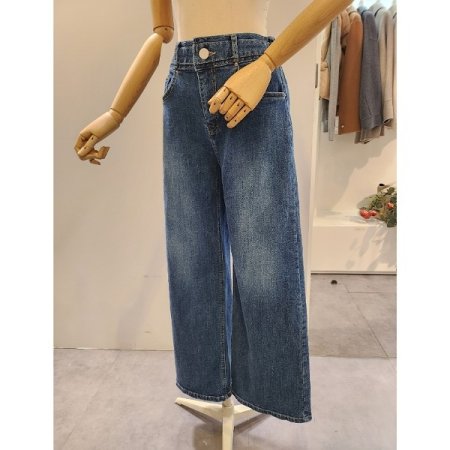 뒷밴딩 워싱 와이드 데님 팬츠