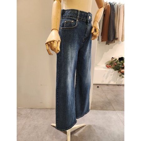 뒷밴딩 워싱 와이드 데님 팬츠