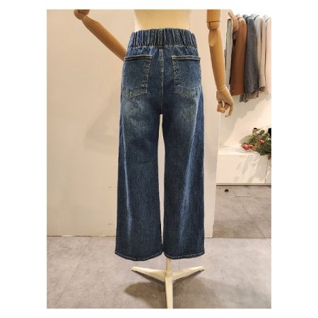 뒷밴딩 워싱 와이드 데님 팬츠