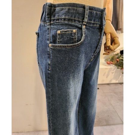 뒷밴딩 워싱 와이드 데님 팬츠