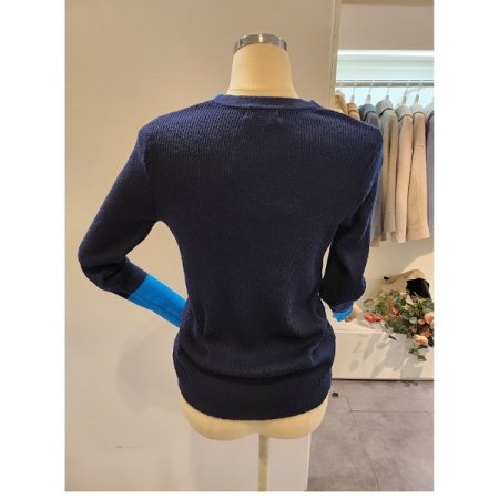 배색 포인트 골지 브이넥가디건