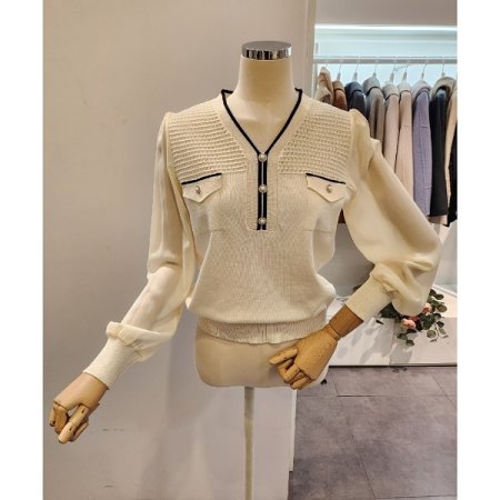 시폰 소매 진주장식 니트