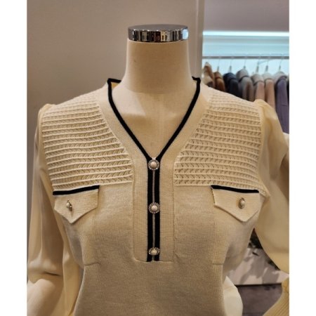 시폰 소매 진주장식 니트