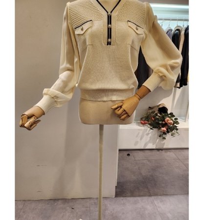 시폰 소매 진주장식 니트