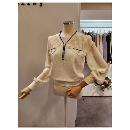 시폰 소매 진주장식 니트