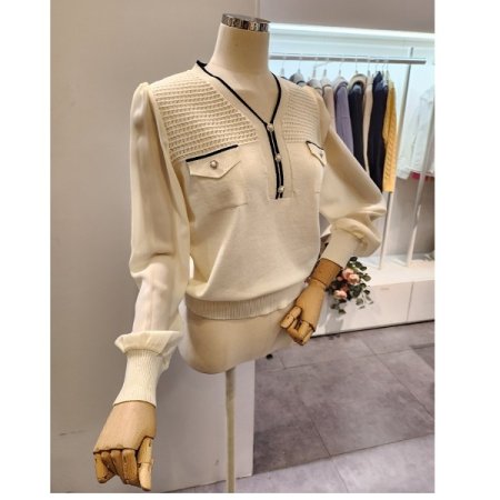 시폰 소매 진주장식 니트