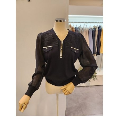 시폰 소매 진주장식 니트