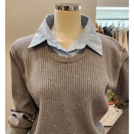 셔츠 배색 골지 니트