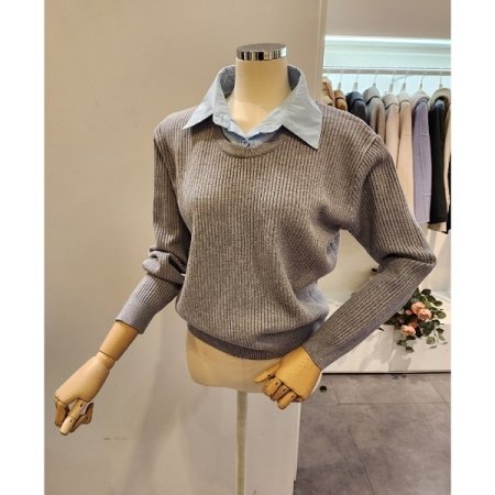 셔츠 배색 골지 니트