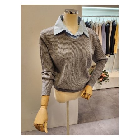 셔츠 배색 골지 니트