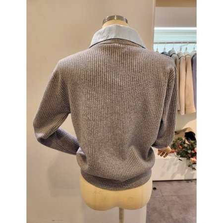 셔츠 배색 골지 니트
