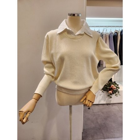 셔츠 배색 골지 니트