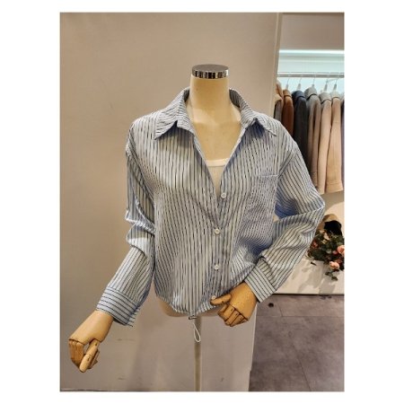 스트링 카라 스트라이프 셔츠