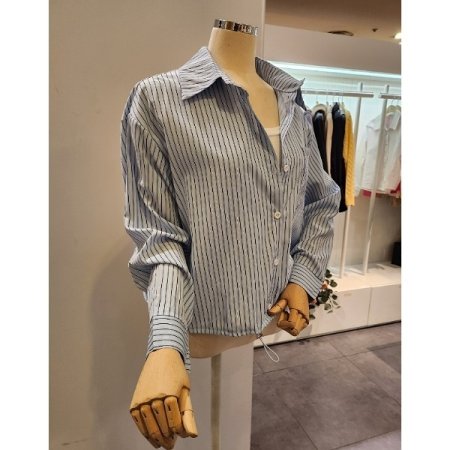 스트링 카라 스트라이프 셔츠