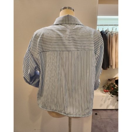 스트링 카라 스트라이프 셔츠