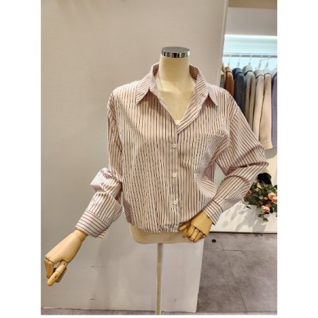 스트링 카라 스트라이프 셔츠