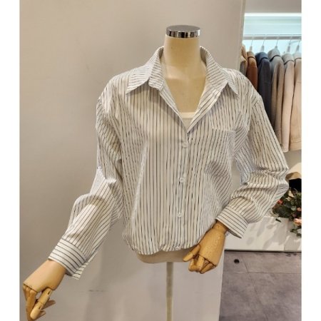 스트링 카라 스트라이프 셔츠