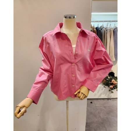 레터링 자수 카라 셔츠