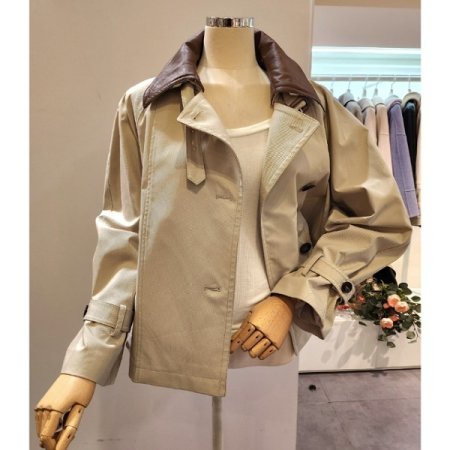 레더 배색 트렌치 자켓