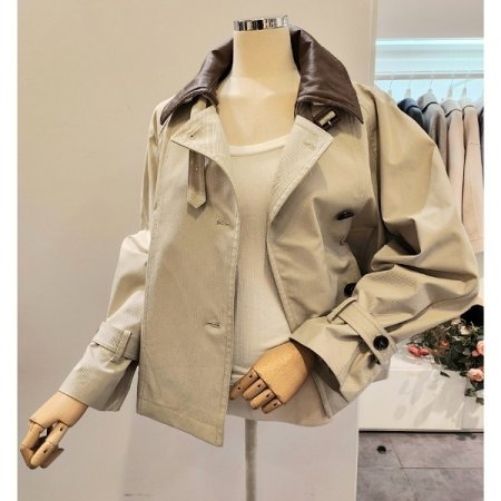 레더 배색 트렌치 자켓