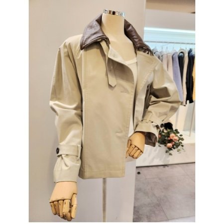 레더 배색 트렌치 자켓