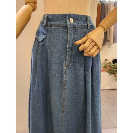 뒷 밴딩 핀턱 데님 스커트