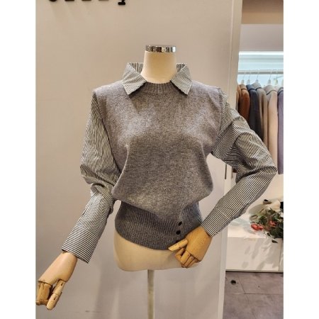 스트라이프셔츠 배색 니트