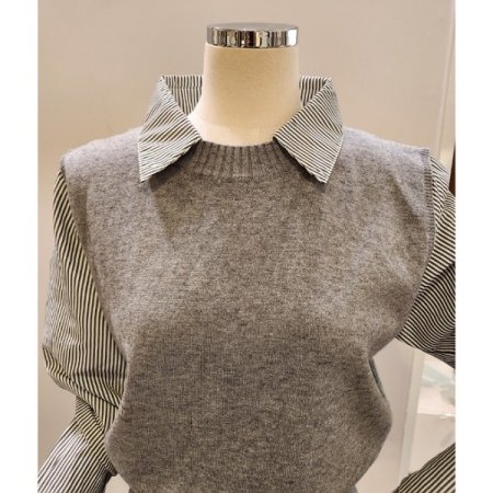 스트라이프셔츠 배색 니트