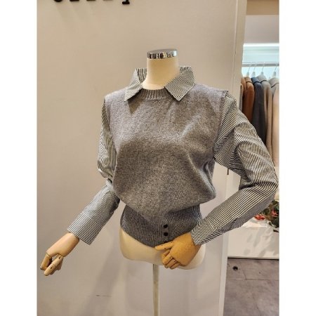 스트라이프셔츠 배색 니트