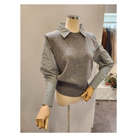 스트라이프셔츠 배색 니트