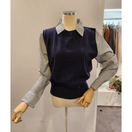 스트라이프셔츠 배색 니트