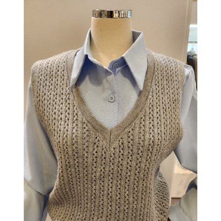 꽈배기 니트조끼 셔츠 세트