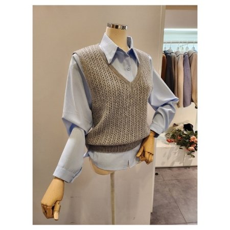 꽈배기 니트조끼 셔츠 세트